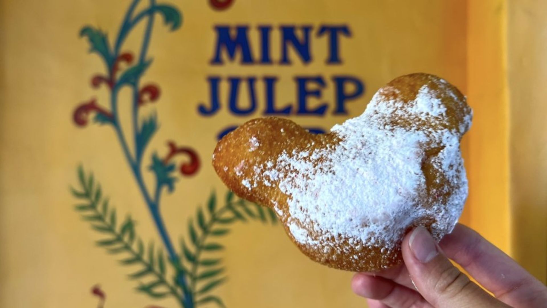 A person holds a powdered sugar-covered donut, showcasing its fluffy texture and sweet coating.