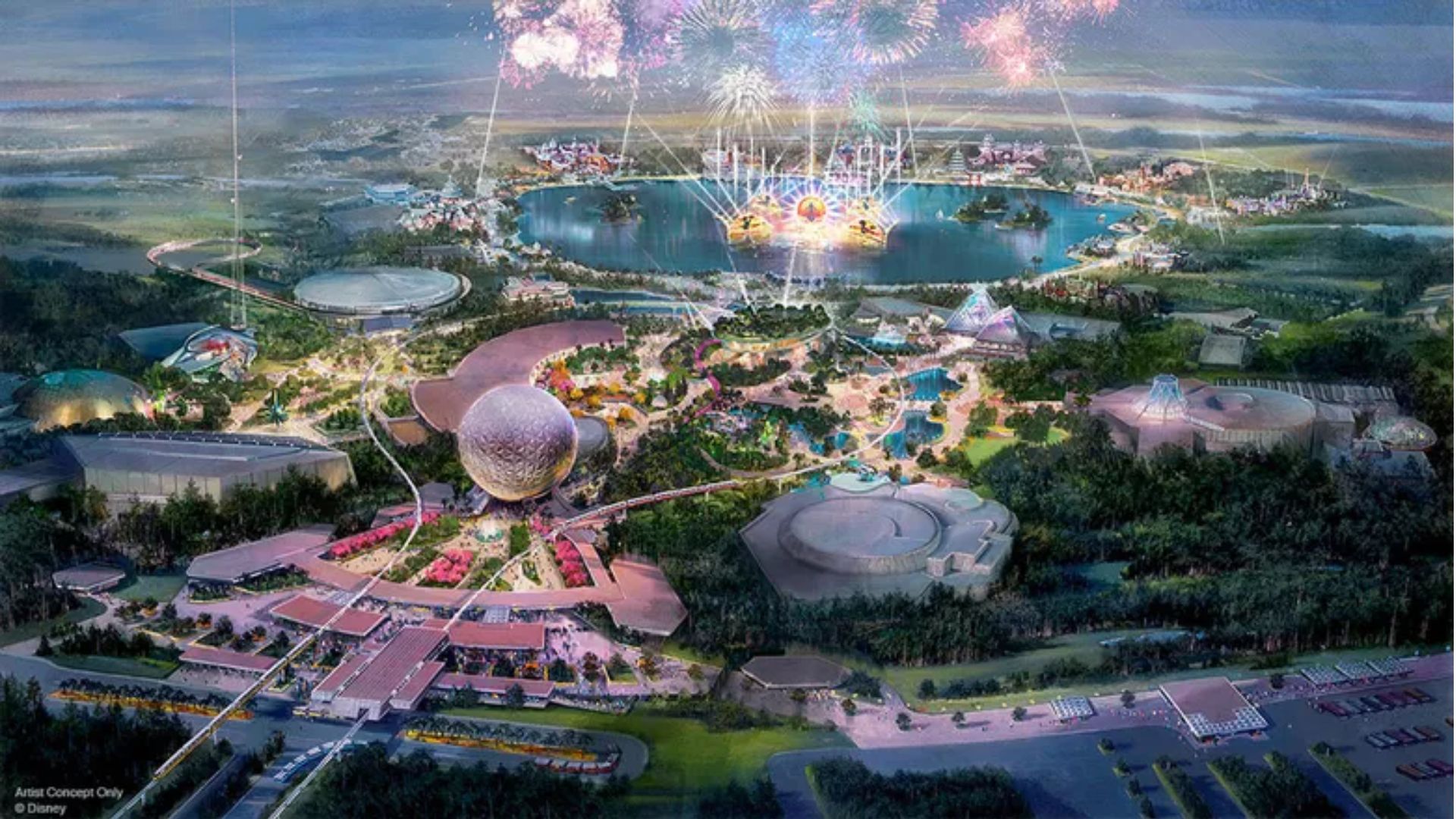 Rendering of Disneyland Resort showcasing its iconic attractions and vibrant atmosphere.