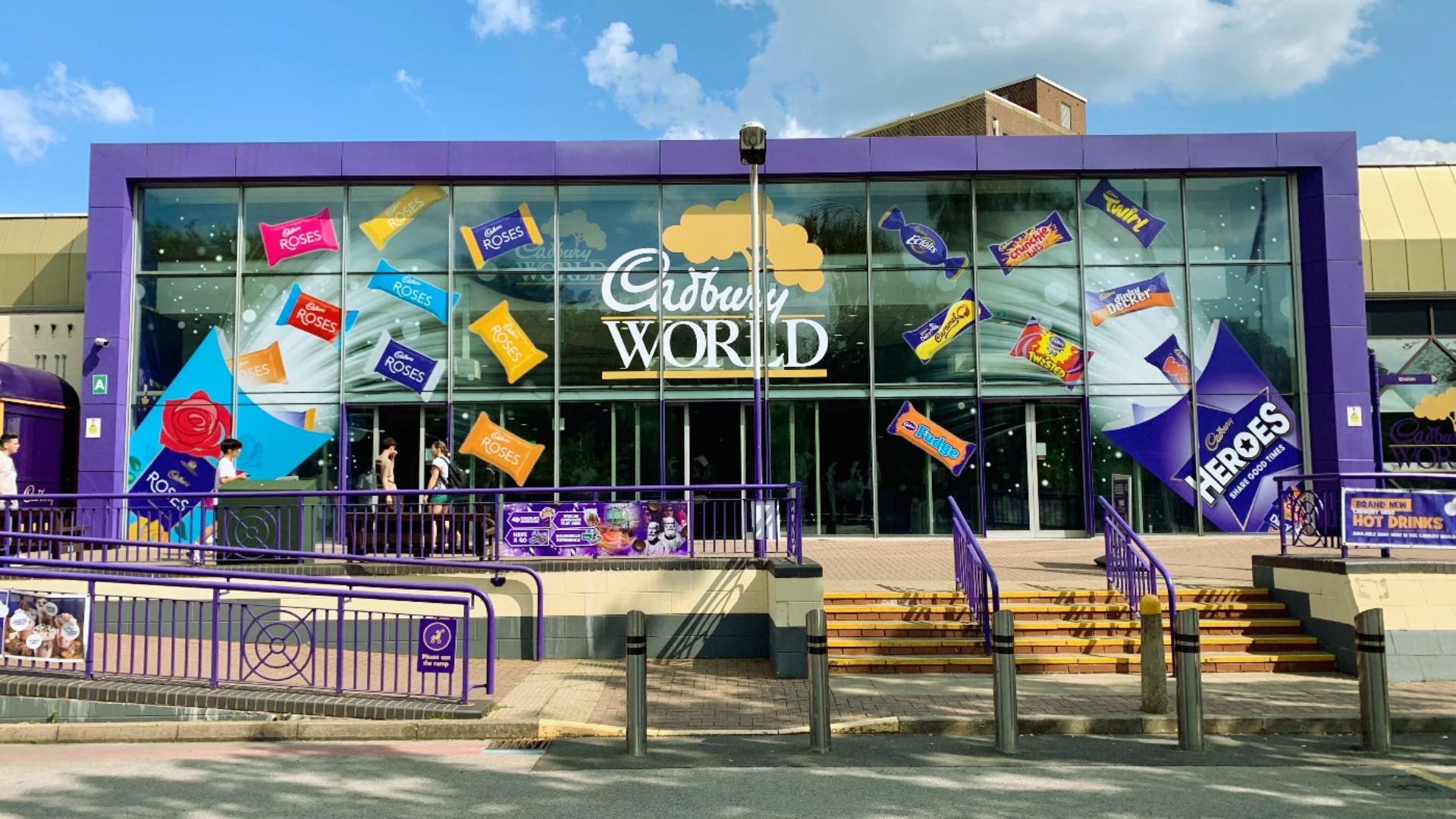 A view of Cadbury World in London, showcasing the iconic chocolate-themed attractions and vibrant exterior.