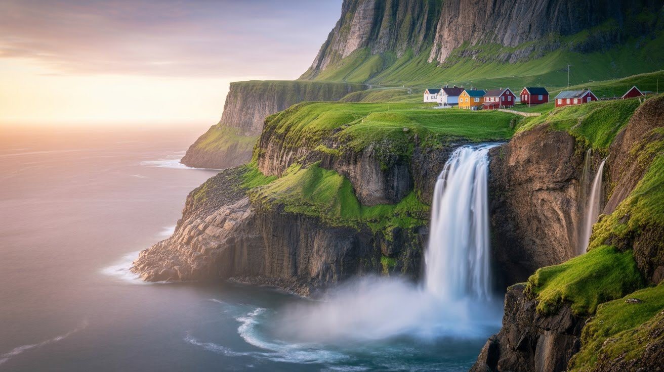 Visit Mulafossur Waterfall in Gasadalur