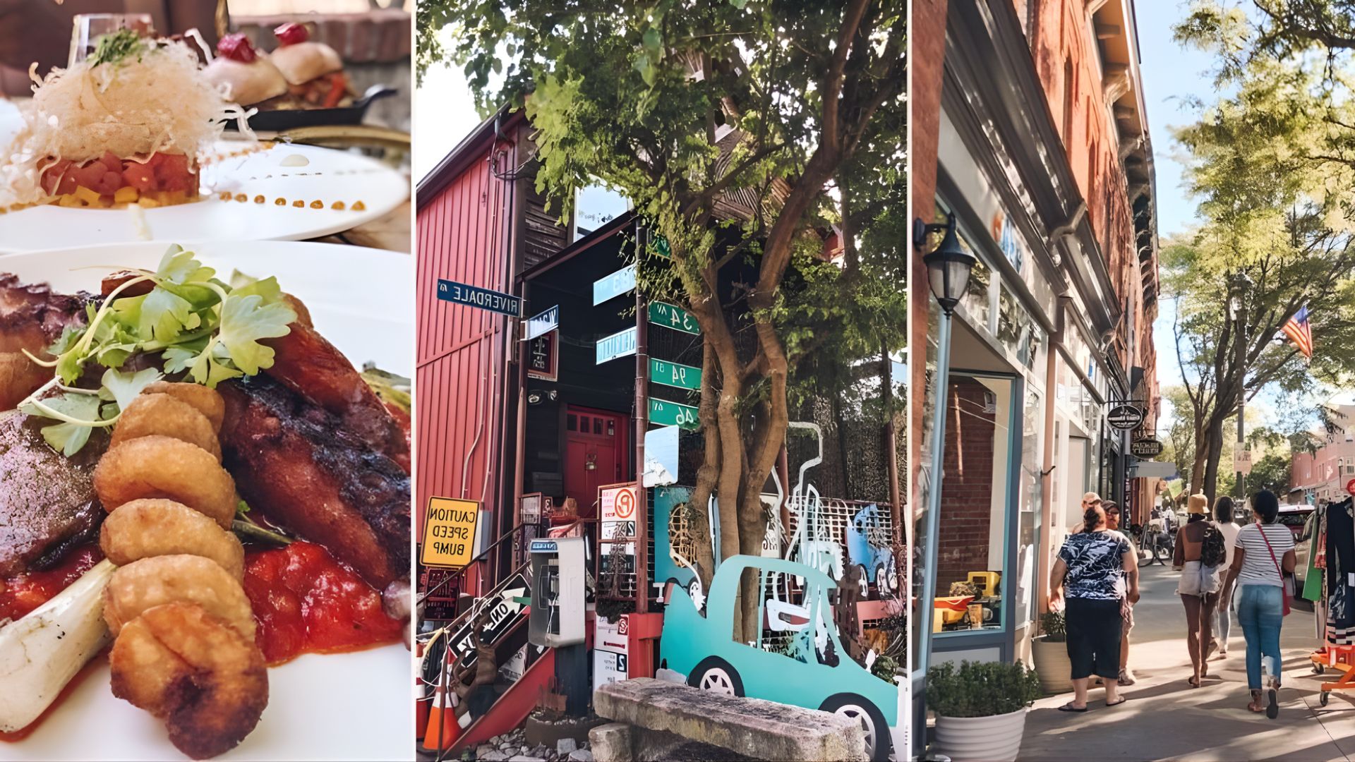 A collage of diverse individuals walking through a vibrant cityscape, showcasing urban life and community interaction.