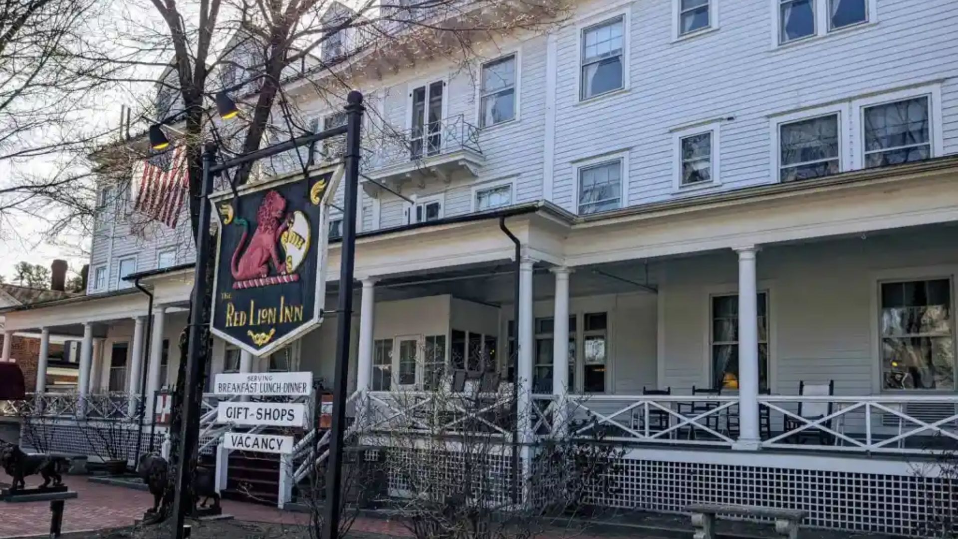 The inn located at the intersection of Main and Broad Streets in downtown Charlottesville, showcasing its charming architecture.