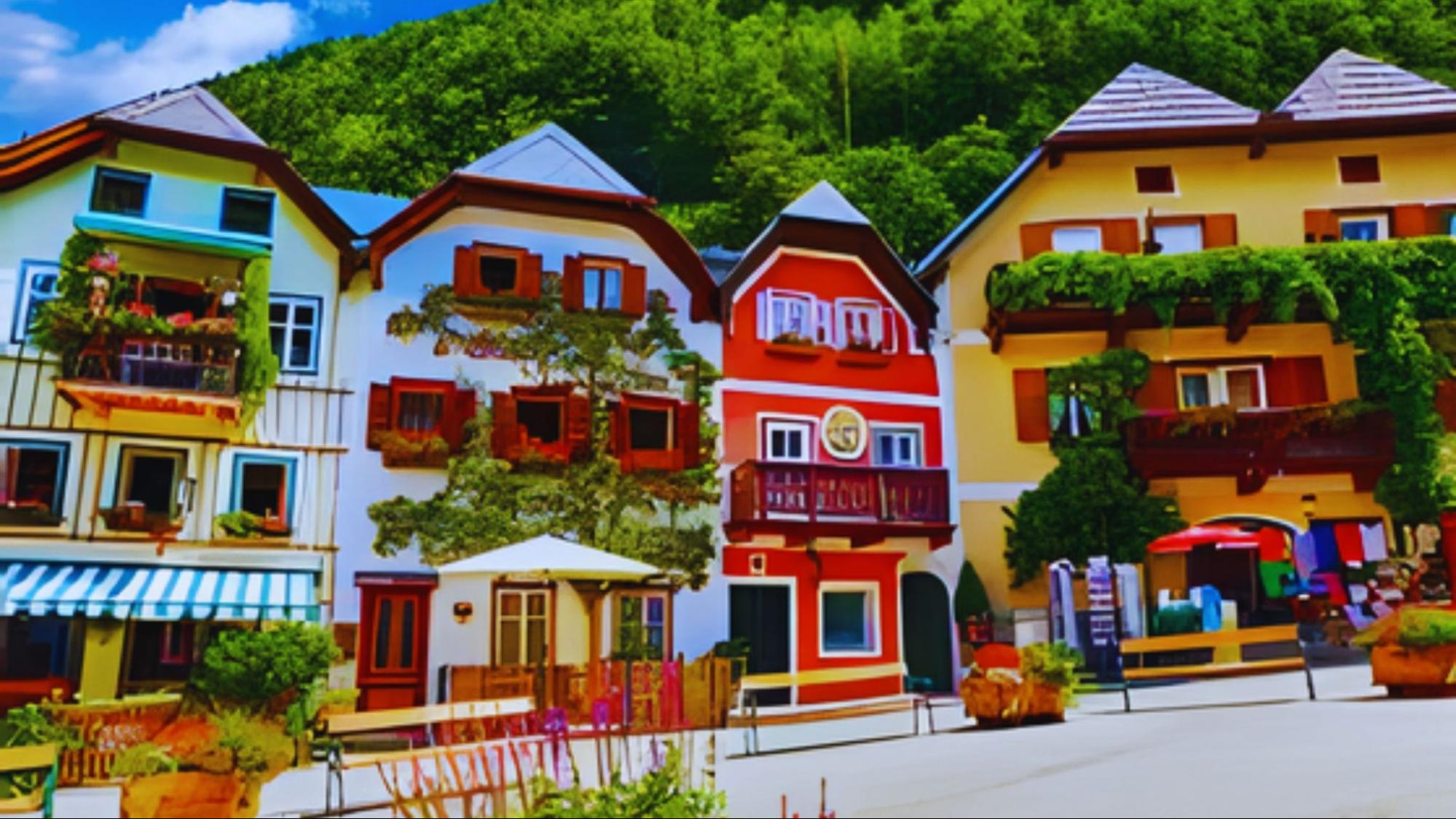 Colorful houses line the streets of Altenkirchen village in Germany, showcasing vibrant architecture and charming scenery.