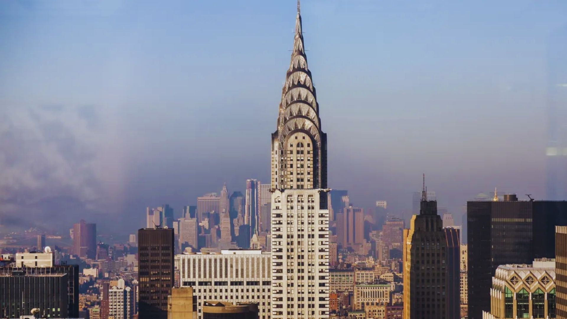 The iconic Chrysler Building in New York City, showcasing its distinctive Art Deco architecture and spire.