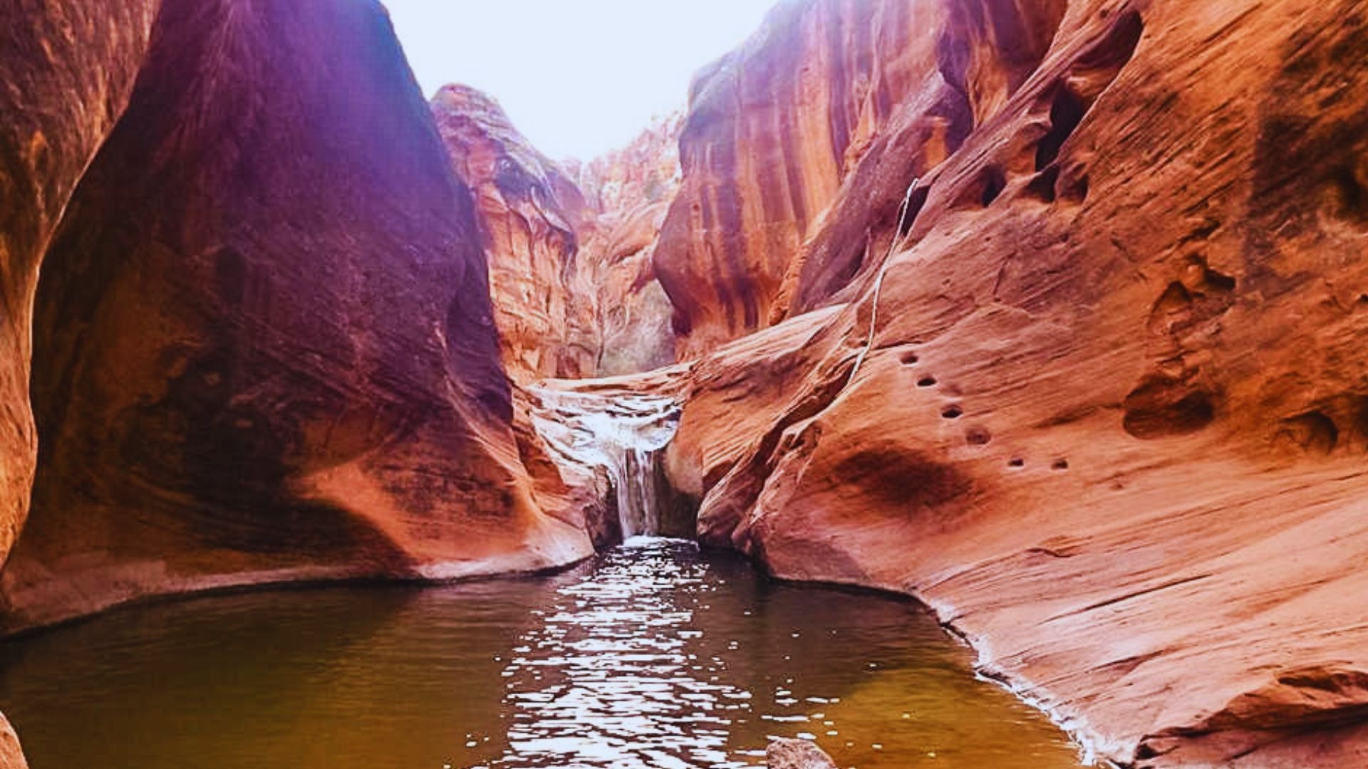 A river winds through a desert canyon, showcasing rugged rock formations and arid landscape.