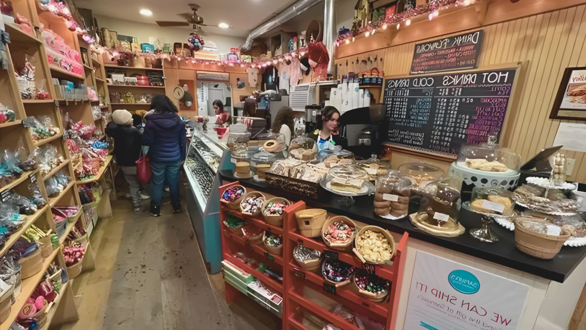 . A bakery showcasing an array of pastries, breads, and sweets beautifully arranged in display cases.
