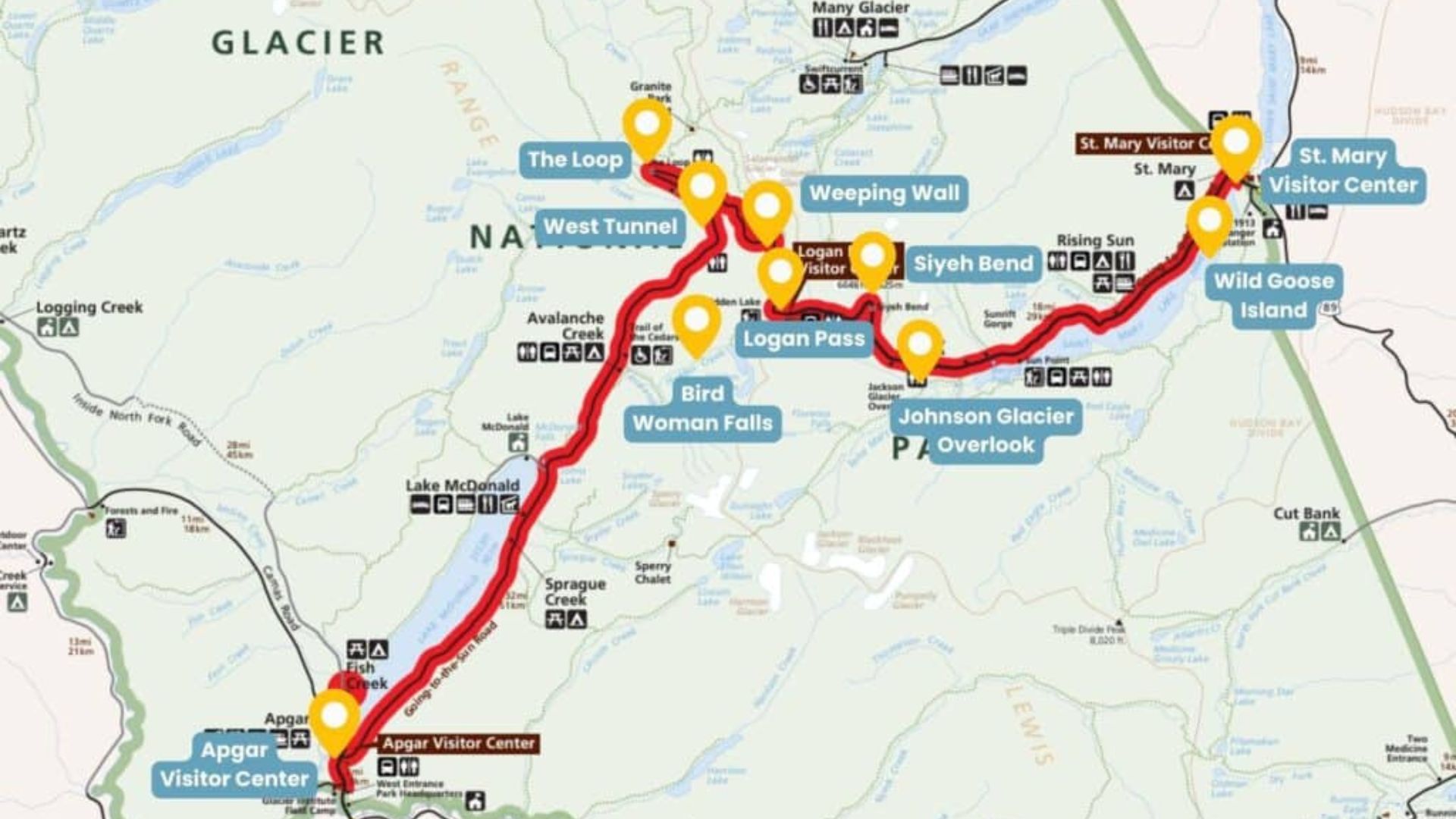 Going-to-the-Sun Road Map Explained