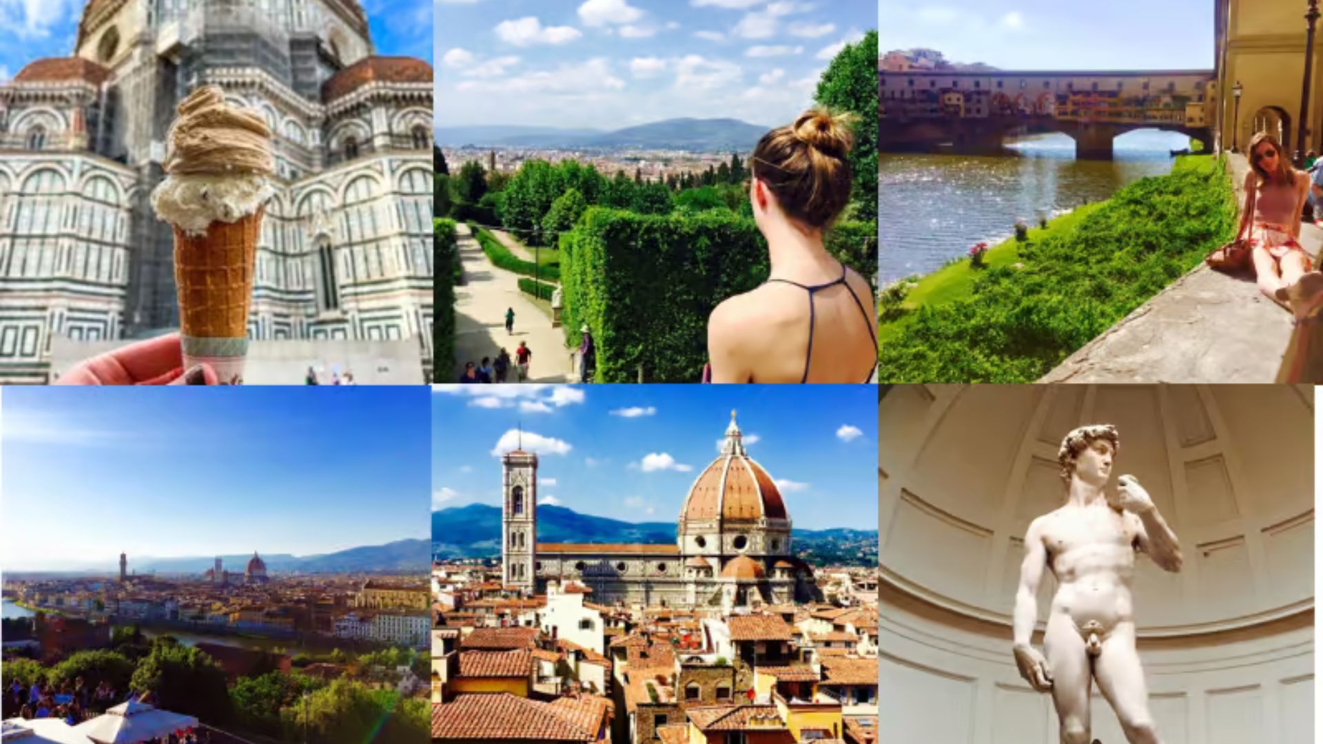 A collage showcasing various iconic landmarks and scenes from the city of Florence, highlighting its rich history and culture.