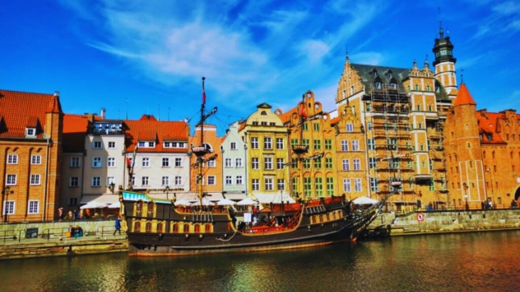 Historic buildings and colorful facades in the old town of Gdansk, Poland, showcasing its rich architectural heritage.
