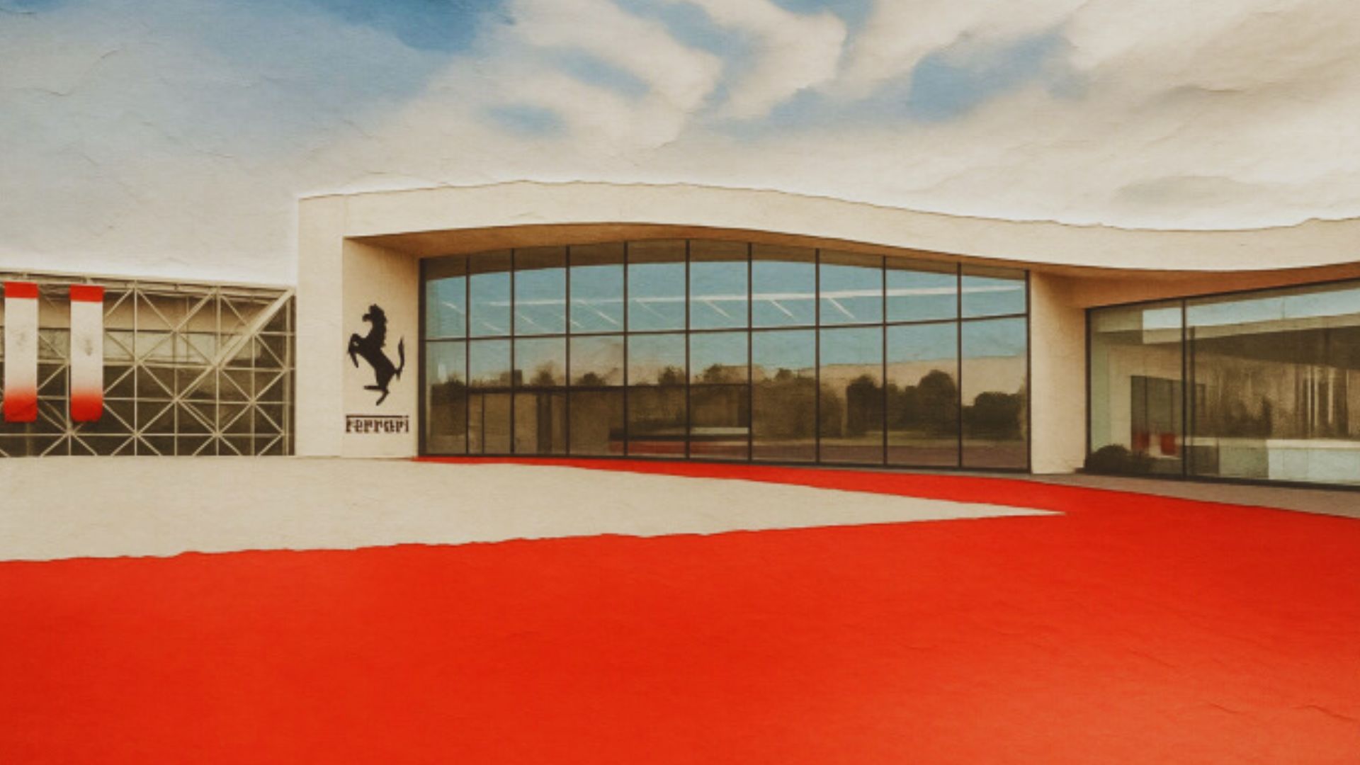 Ferrari's new factory in Italy, showcasing modern architecture and advanced automotive manufacturing facilities.