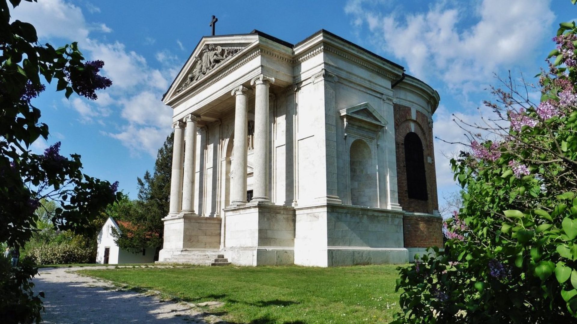 The Church of the Holy Cross in the village of Sveti Zvon, showcasing its historic architecture and serene surroundings.