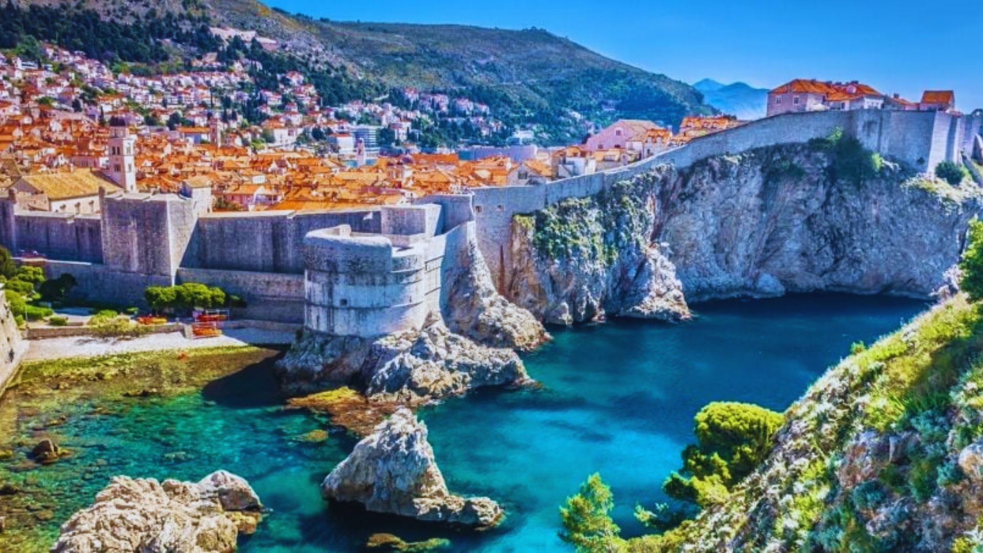 Scenic view of Dubrovnik, Croatia, showcasing its historic architecture and coastal landscape.