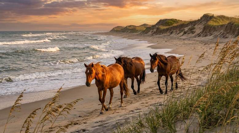 Wall art featuring a photograph of horses galloping along the beach, taken by artist Jimmy Kirk.