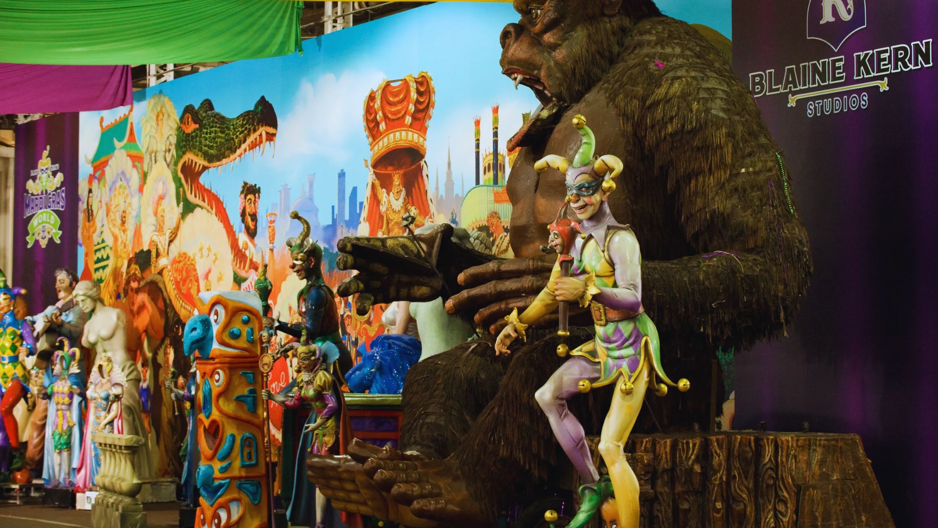 A vibrant array of colorful carnival decorations displayed together, creating a festive and lively atmosphere.