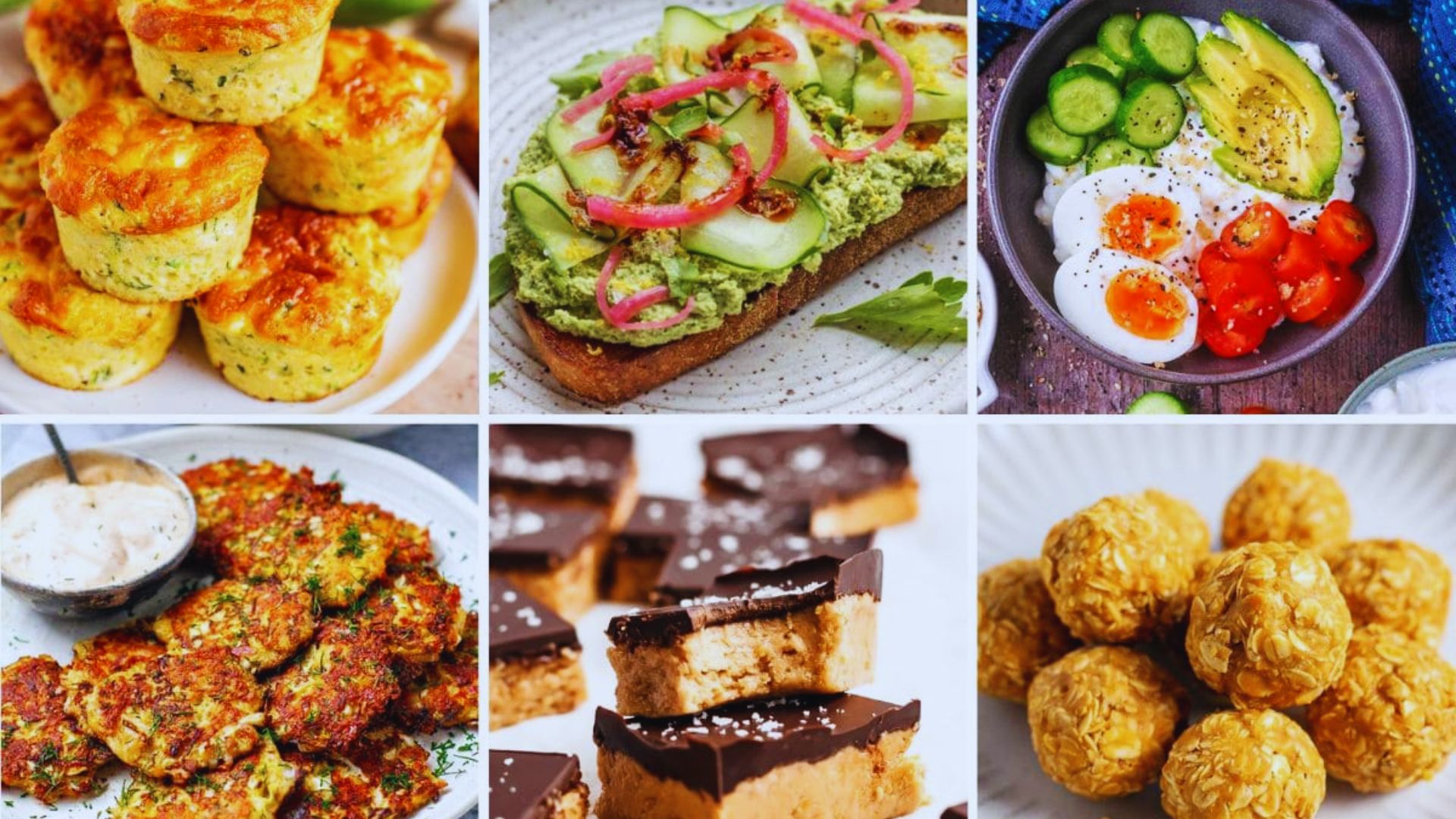 A colorful collage featuring various foods, including bread, cheese, and fresh vegetables arranged artistically.