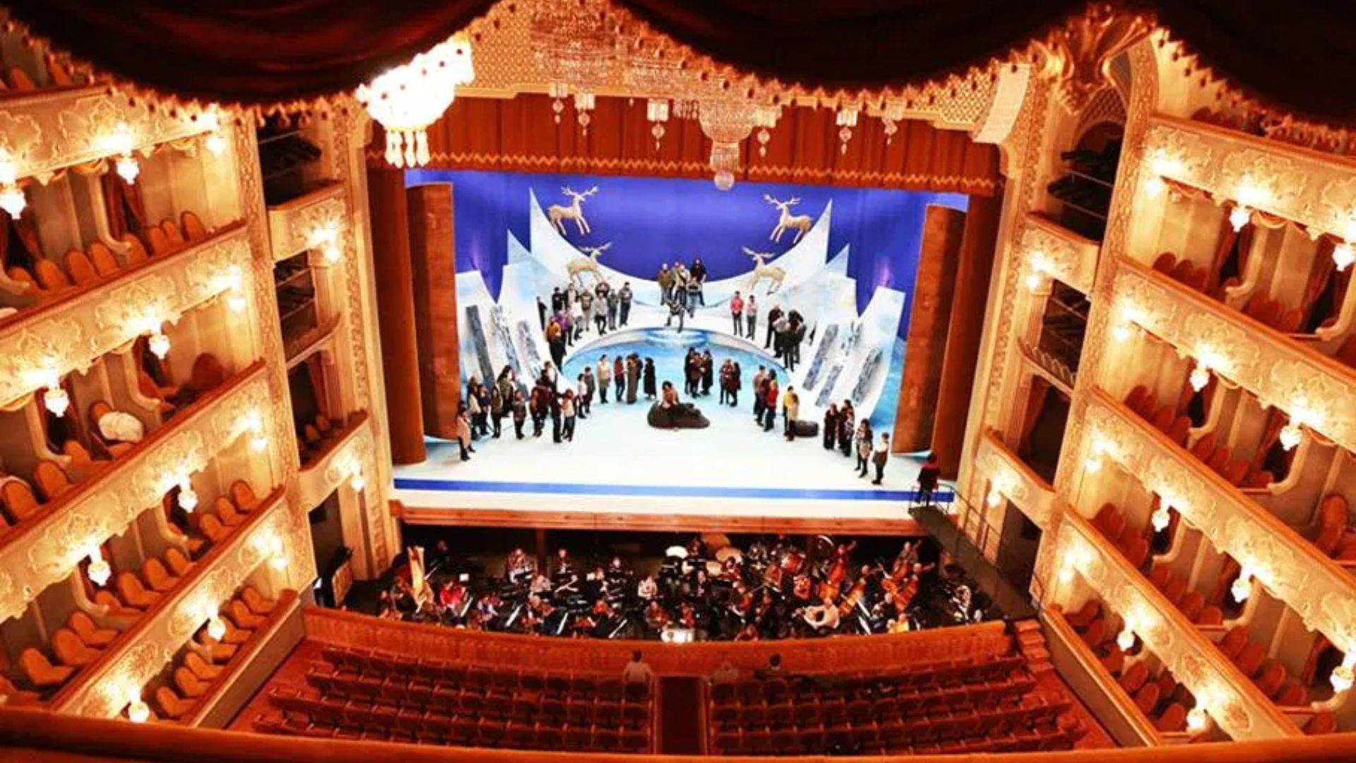 The stage is prepared for the Olympic Games opening ceremony in Moscow, Russia, on June 28, 2010.