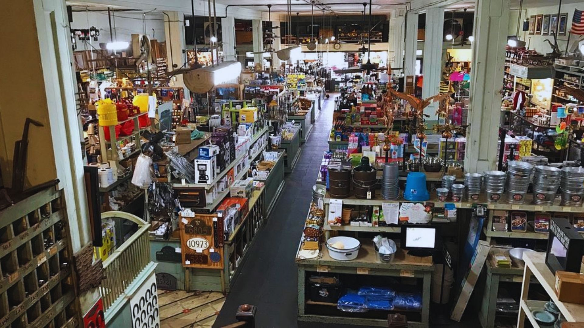 A store interior filled with a variety of items, showcasing shelves stocked with diverse products.