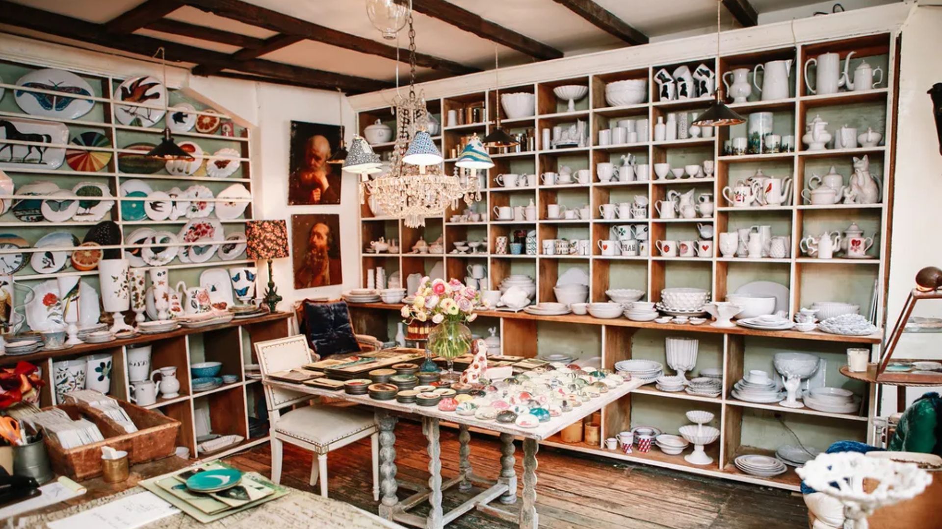A room filled with various types of pottery, showcasing diverse shapes, colors, and styles on display.