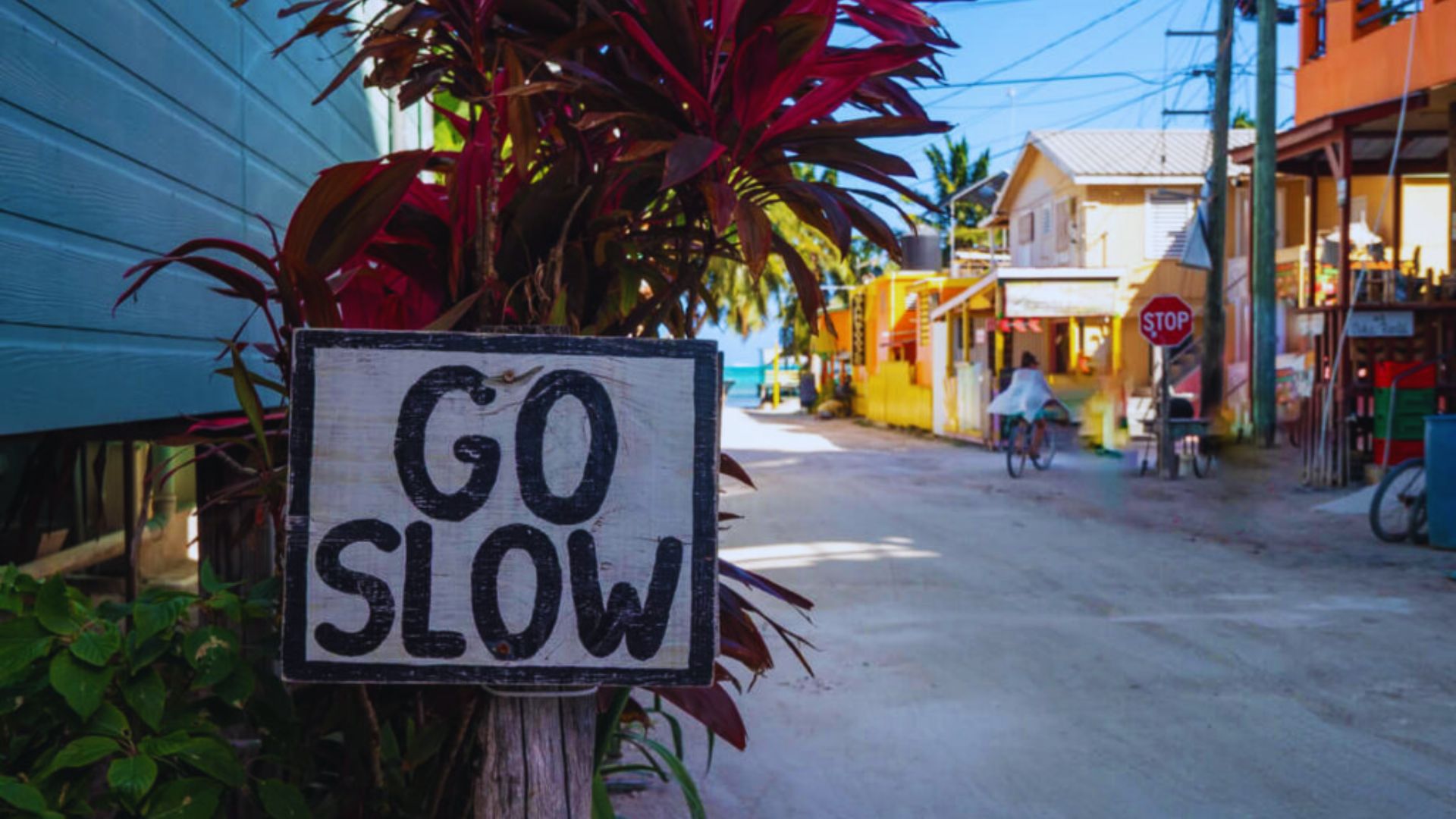 A street sign displaying "Go Slow" to encourage cautious driving in the area.