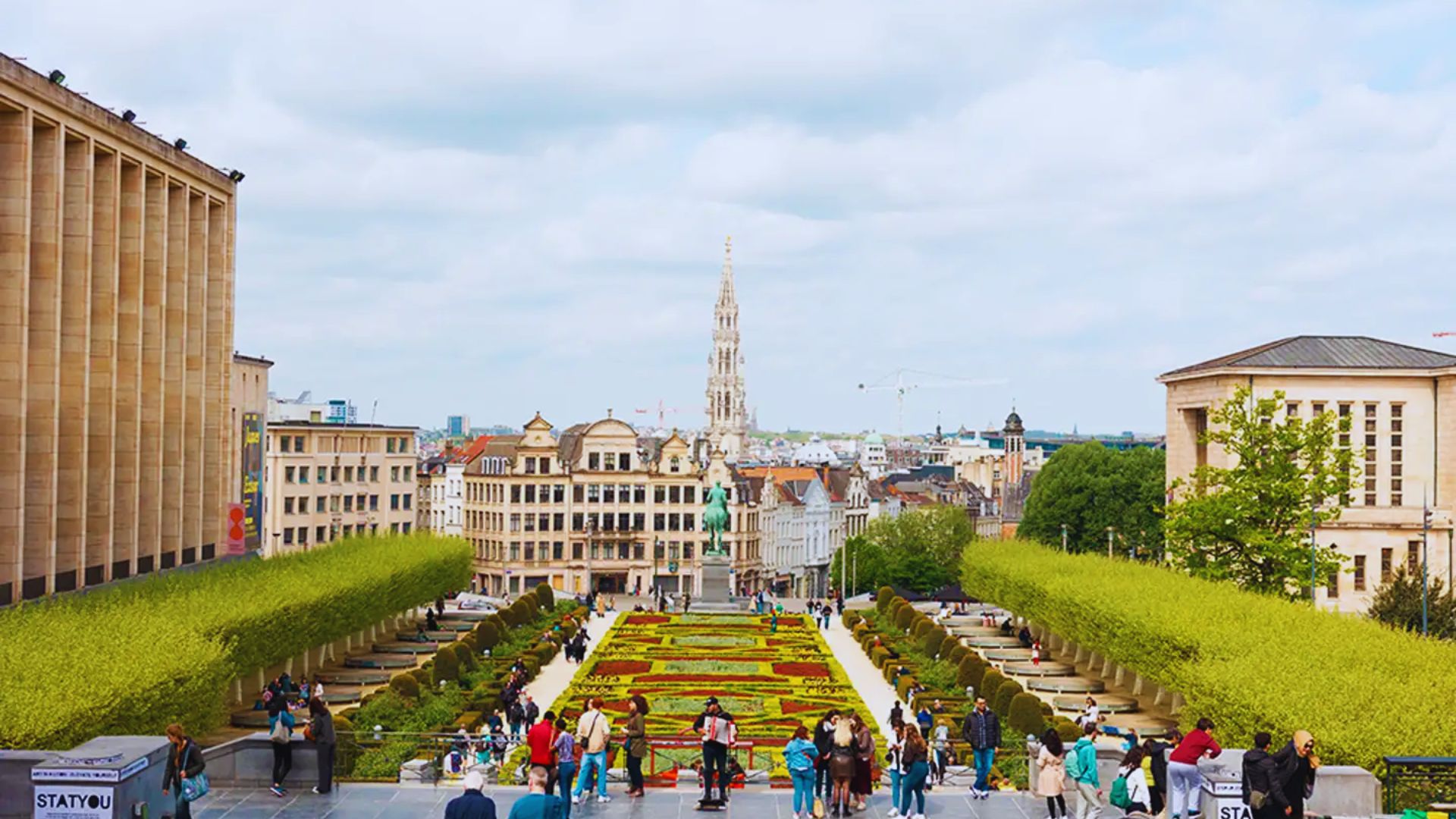 A panoramic view of Brussels, Belgium, showcasing its historic architecture and vibrant city life.