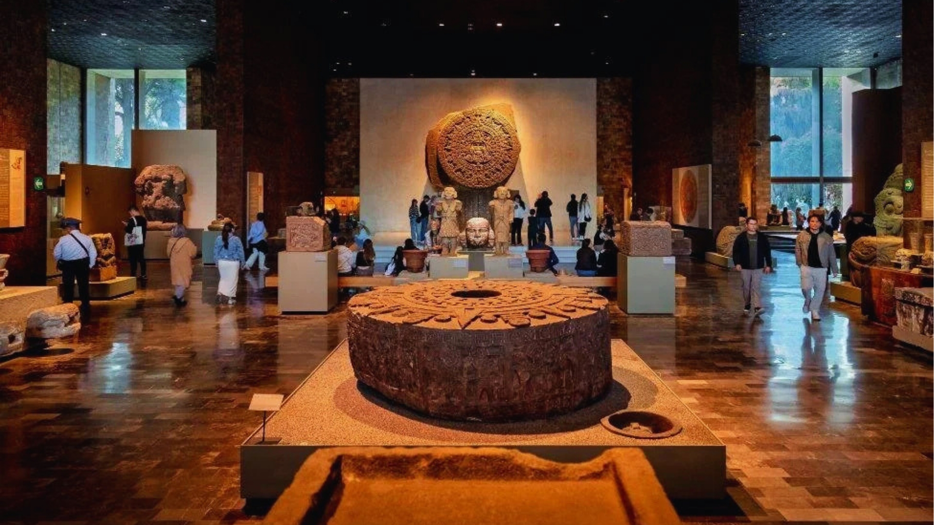 Exterior view of the Museum of Ancient Mexico, showcasing its architectural design and surrounding landscape.