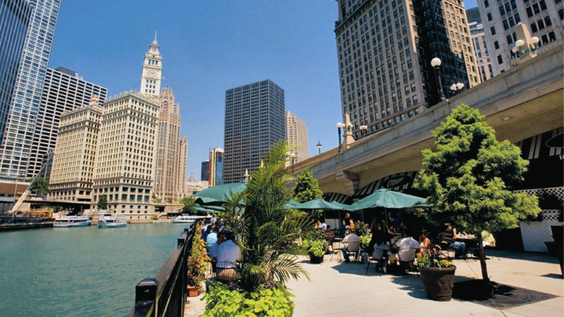 Chicago Riverwalk, Illinois best for spring holidays.